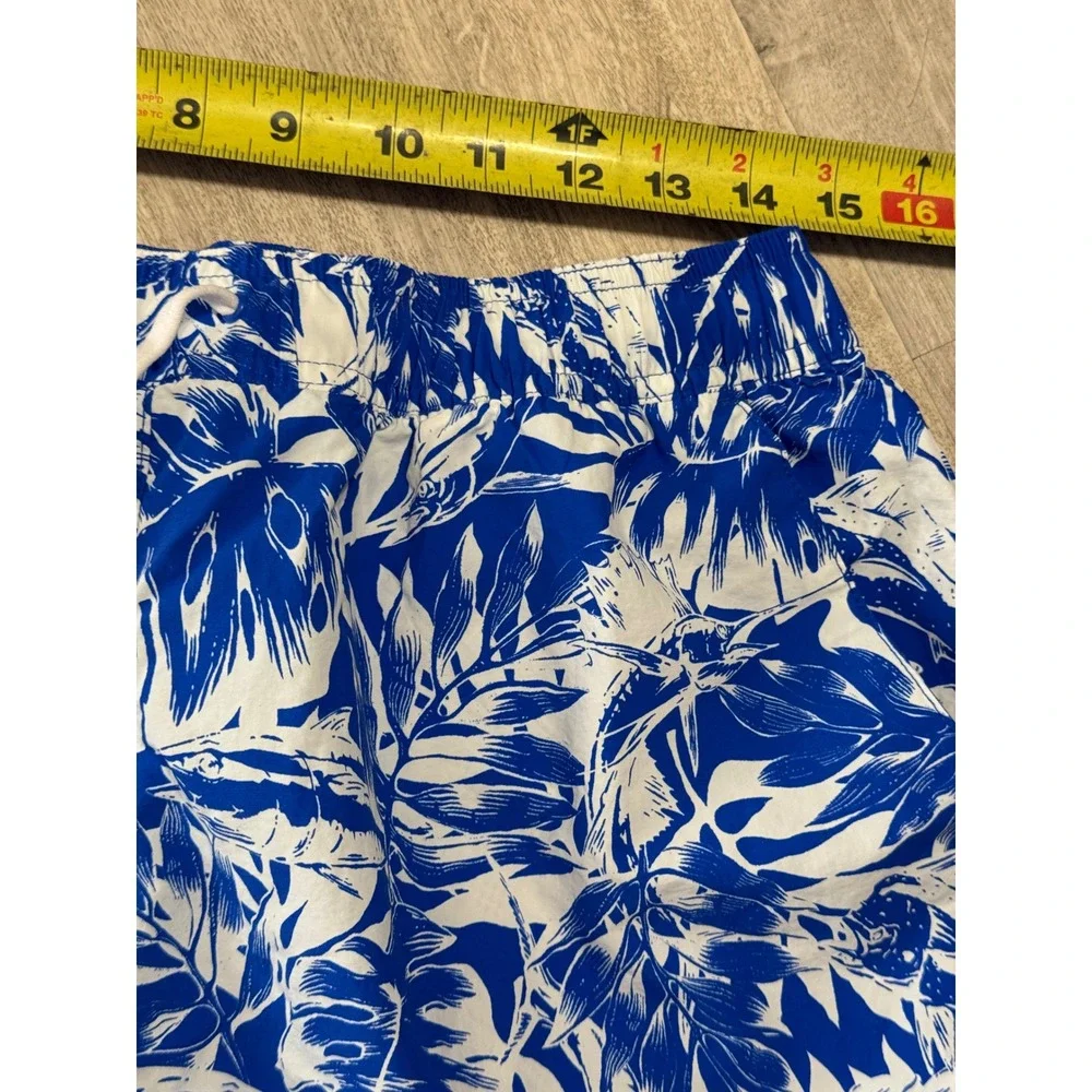 Columbia Men's Swim Trunks M Blue White Print Elastic Waist‎ Drawstring Pockets